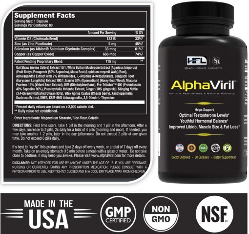 AlphaViril by Dr Sam Robbins | Naturally Boosts Testosterone, Strength, Stamina, Energy, Performance, Builds Muscle |Made in USA