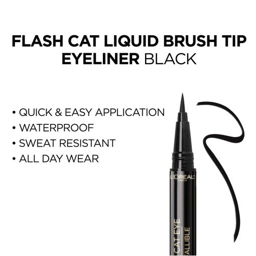 loreal paris infallible flash cat eye waterproof brush tip liquid eyeliner black Exubuy image