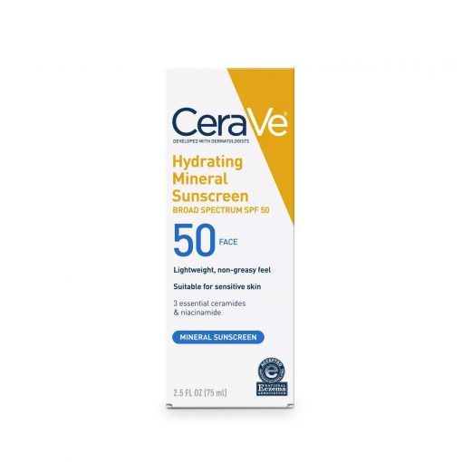 CeraVe Hydrating Mineral Face Sunscreen Lotion with Zinc Oxide – SPF 50 - 75 ml