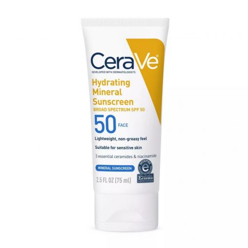 CeraVe Hydrating Mineral Face Sunscreen Lotion with Zinc Oxide – SPF 50 - 75 ml