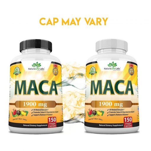 Organic Maca Root Black, Red, Yellow 1900 MG per Serving - 150 Vegan Capsules