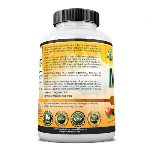 Organic Maca Root Black, Red, Yellow 1900 MG per Serving - 150 Vegan Capsules