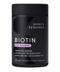 Sports Research – Max Strength Biotin, 10000 mcg Supplement – 120 Veggie Softgels