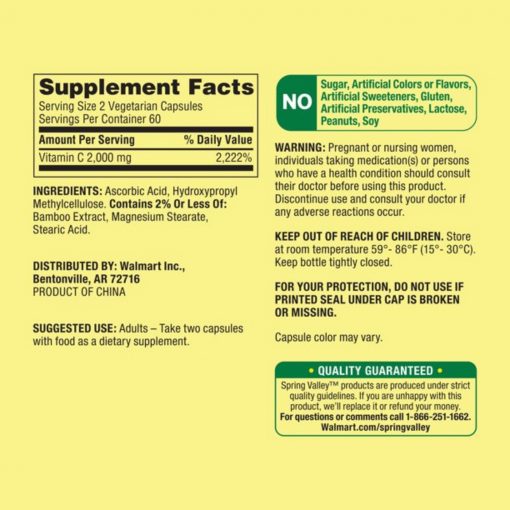 Spring Valley - Ultra Strength Vitamin C Vegetarian Capsules, 2000 mg -120 Ct