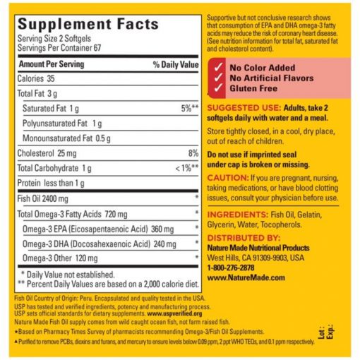 Nature Made - Fish Oil 2400mg Per Serving Softgels - 134 Count