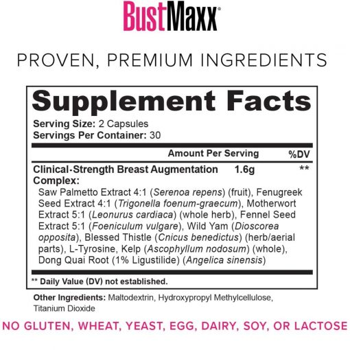 BustMaxx - Natural Breast Enlargement and Female Augmentation Supplement for Breast Growth, 60 Capsules