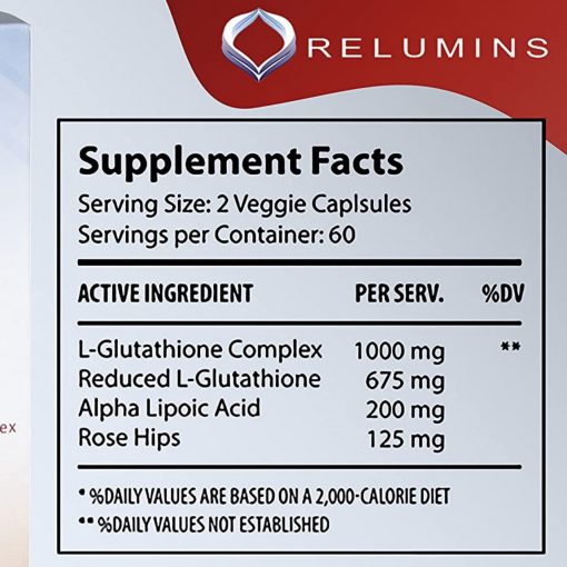 Relumins - Advance Nutrition Gluta 1000 - Reduced L-Glutathione Complex - 60 Capsules