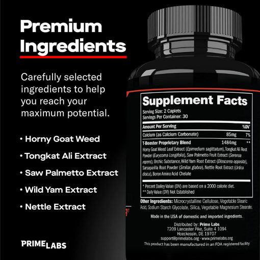 Prime Labs - Men's Test Booster - Natural Stamina, Endurance and Strength Booster - 60 Caplets