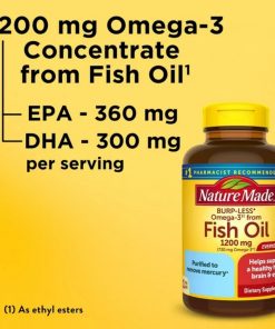 Nature Made Burp Less Omega 3 Fish Oil 1200 mg Softgels, Fish Oil Supplements, 125 Count