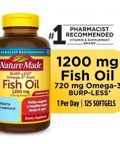 Nature Made Burp Less Omega 3 Fish Oil 1200 mg Softgels, Fish Oil Supplements, 125 Count