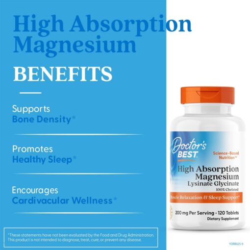 Doctor’s Best – High Absorption Magnesium Glycinate Lysinate, 120 Count