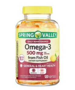 Spring Valley – Daily Maintenance Omega-3 from Fish Oil Dietary Supplement, 500 mg – 120 count